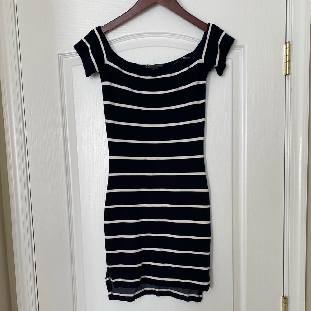 Armani Exchange Navy & White Striped Dress